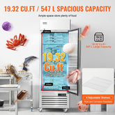 Commercial Freezer 19.32 cubic feet, 27-inch wide single-door upright freezer, automatic defrost with 4 adjustable shelves, -13 to 5°F temperature control, LED lights, 4 wheels
